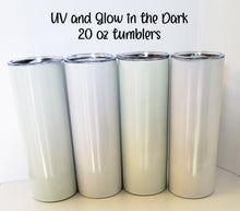 Load image into Gallery viewer, CLOSE OUT - 20 oz Straight Tumblers - UV Color Changing and Glow in the Dark
