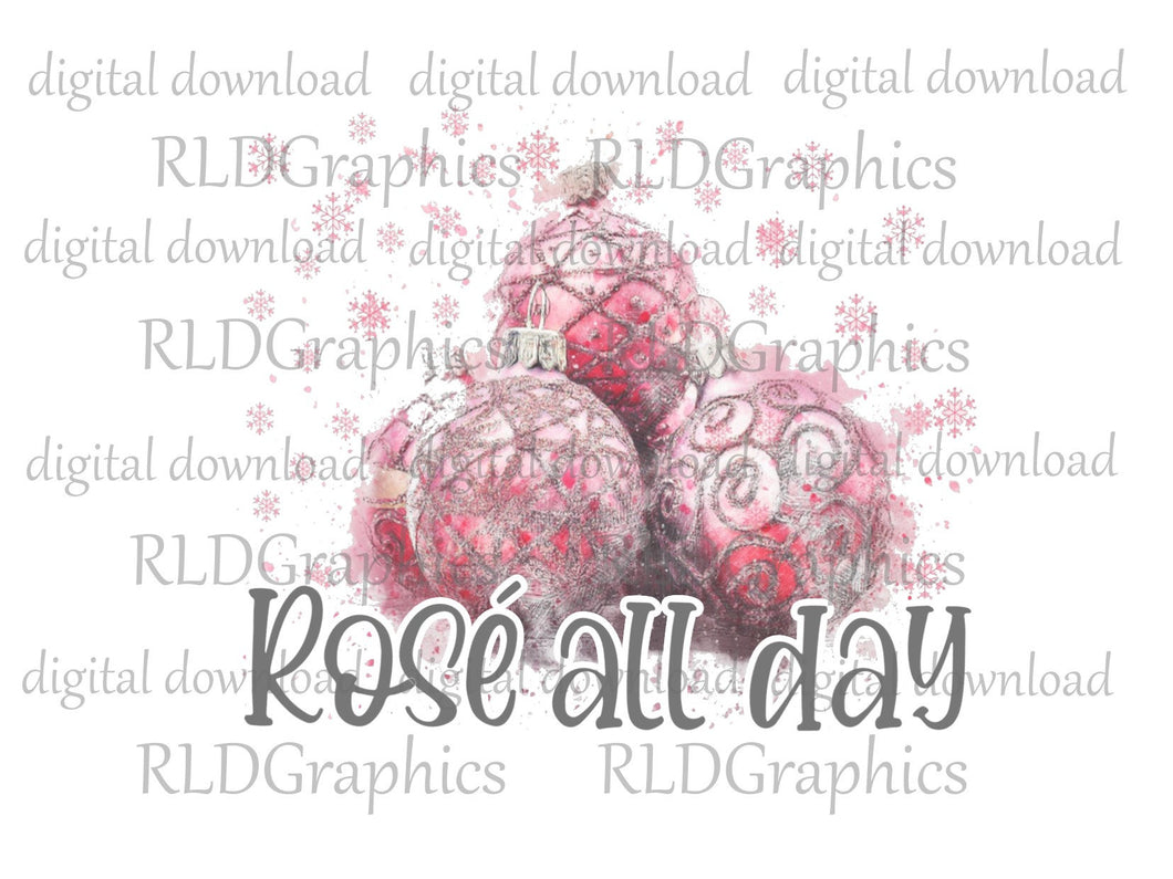 Rosé All Day Wine Tumbler Sublimation Designs Downloads, Christmas Tumbler Graphic PNG Digital Download With Commercial License